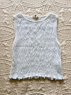 Madewell White Smocked Tank with Ruffle Hem